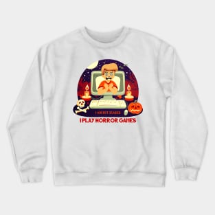 I Play Horror Games Halloween Video Game Scared Boy Crewneck Sweatshirt